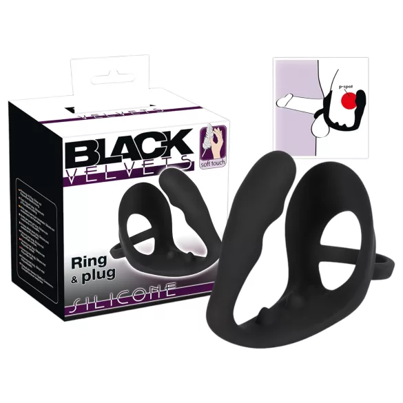 Black Velvets - anal dildo with penis and testicle ring (black)