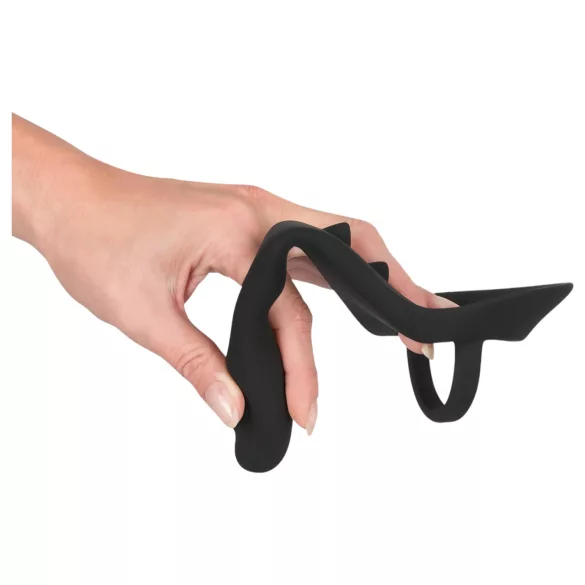 Black Velvets - anal dildo with penis and testicle ring (black)