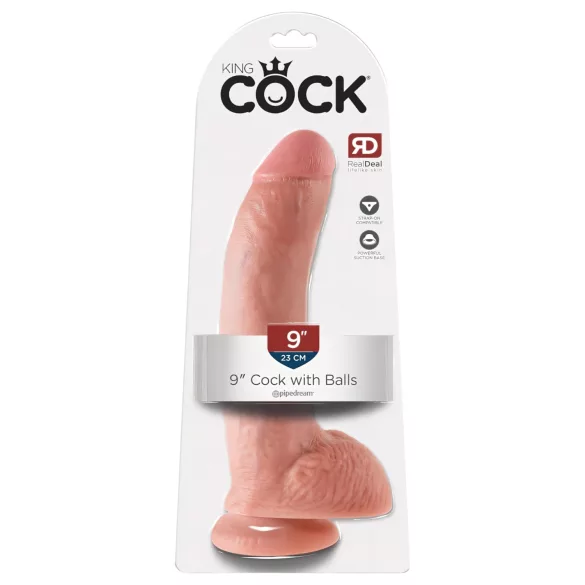 King Cock 9 - large suction cup dildo with balls (23 cm, natural skin tone)"