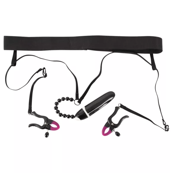 Bad Kitty - Vibrating Panty with Clitoral Clip - Black (S-L)