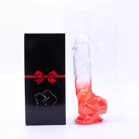Sunfo - Suction Cup Dildo with Testicles - 21cm (Clear-Red)