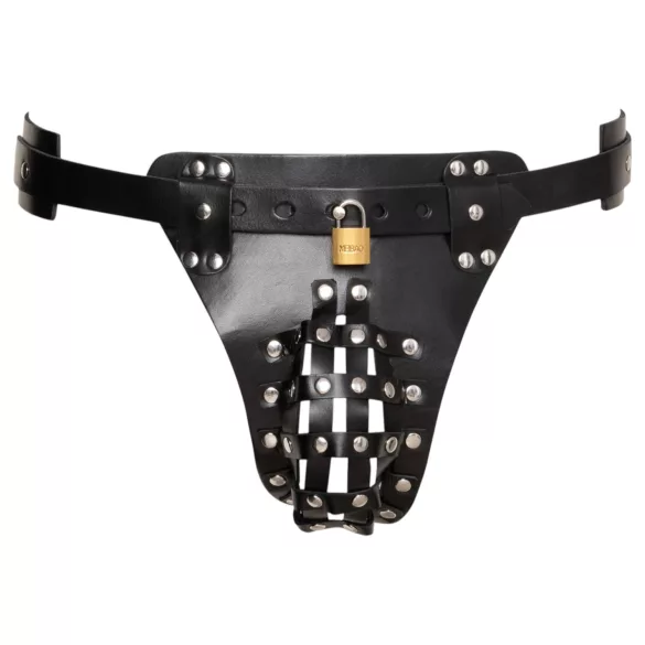ZADO - black leather chastity thong with 2 padlocks (S-2XL)