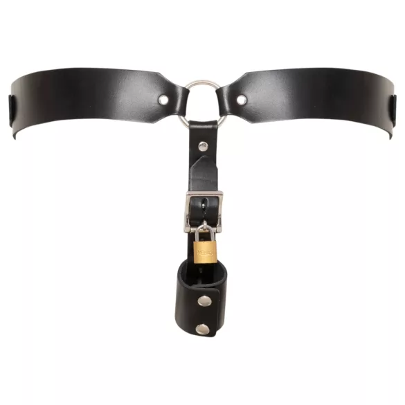 ZADO - black leather chastity thong with 2 padlocks (S-2XL)