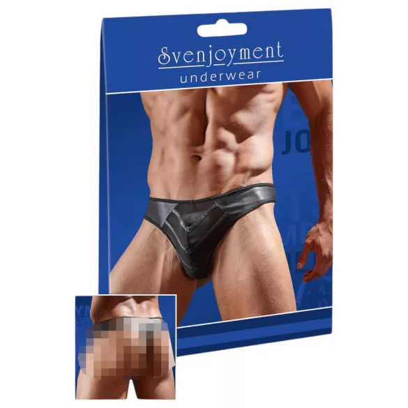 Svenjoyment - Shiny men's thong with transparent insert (black) - M