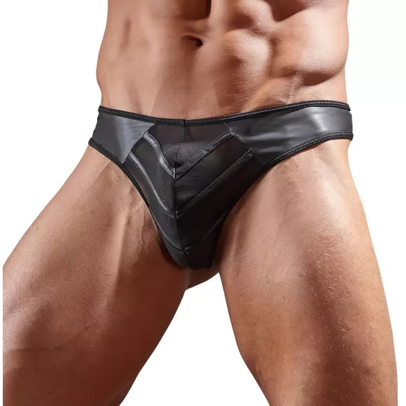 Svenjoyment - Shiny men's thong with transparent insert (black) - M