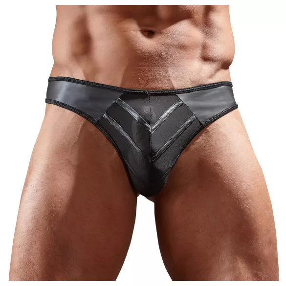 Svenjoyment - Shiny men's thong with transparent insert (black) - M