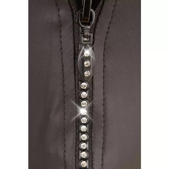 Svenjoyment - Shiny Men's Thong with Rhinestone Zipper (Black) - M