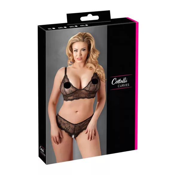 Cottelli Plus Size - Lace Lingerie Set (Black) - XXXXL