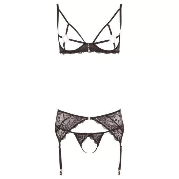 Abierta Fina - Sparkling Lace Enchantment - Bra Set (Black) - XL
