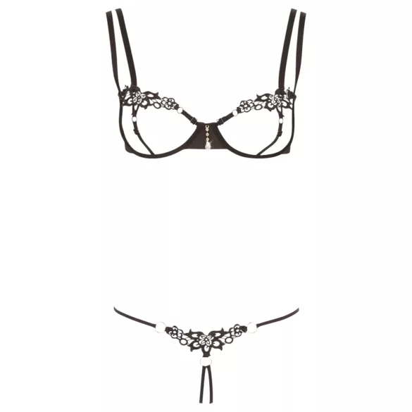 Cottelli - Glittering Embroidered Bra Set (Black)  - L