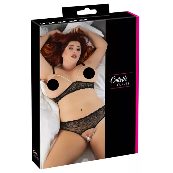 Cottelli Plus Size - Beaded Bra Set (Black)  - 2XL
