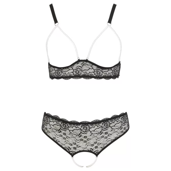 Cottelli Plus Size - Beaded Bra Set (Black)  - 2XL