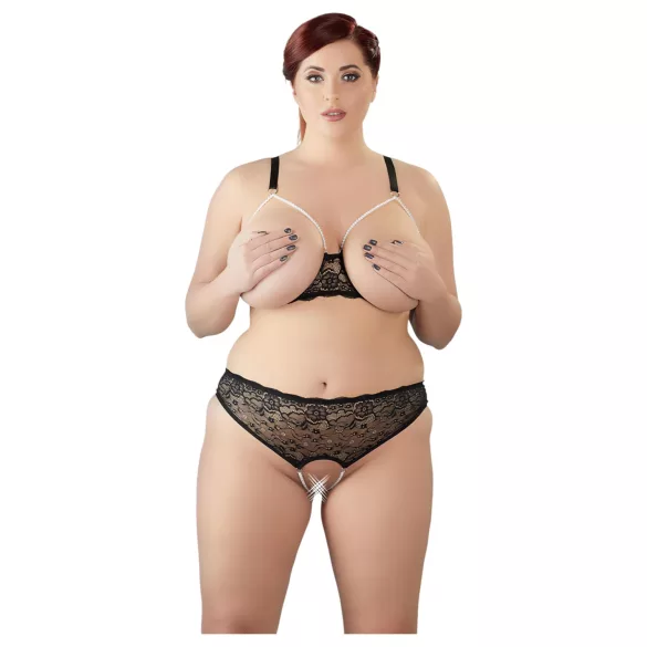 Cottelli Plus Size - Beaded Bra Set (Black)  - 4XL
