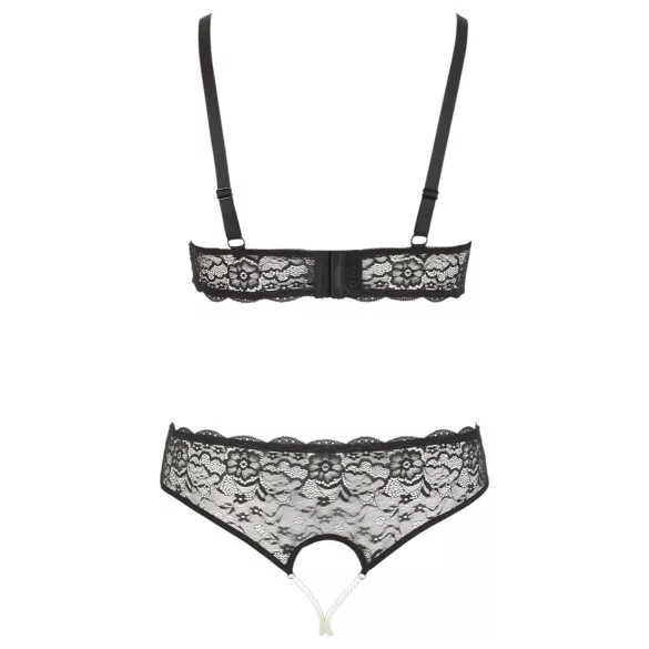 Cottelli Plus Size - Beaded Bra Set (Black)  - 4XL