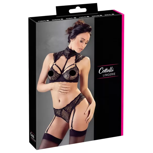 Cottelli - Lace Bra Set with Collar (Black) - 85B/L