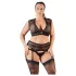 Cottelli Plus Size - rhinestone lace lingerie set (black) - XL