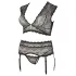 Cottelli Plus Size - rhinestone lace lingerie set (black) - XL