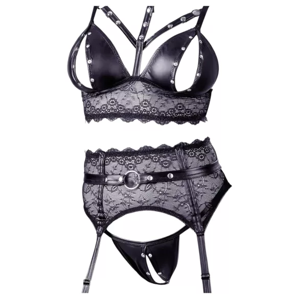 Cottelli Bondage - lace lingerie set with handcuffs (black) - M