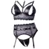 Cottelli Bondage - lace lingerie set with handcuffs (black) - XL