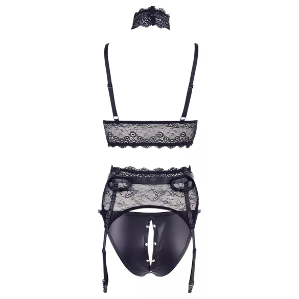 Cottelli Bondage - lace lingerie set with handcuffs (black) - XL
