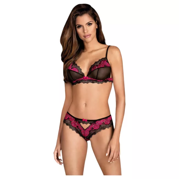 Obsessive Tulia - lace lingerie set (black‑pink)