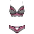 Obsessive Tulia - lace lingerie set (black‑pink) - L/XL