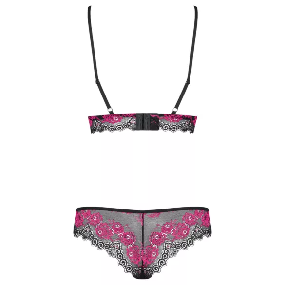 Obsessive Tulia - lace lingerie set (black‑pink) - L/XL