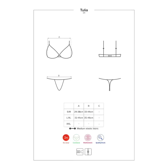Obsessive Tulia - lace lingerie set (black‑pink) - L/XL