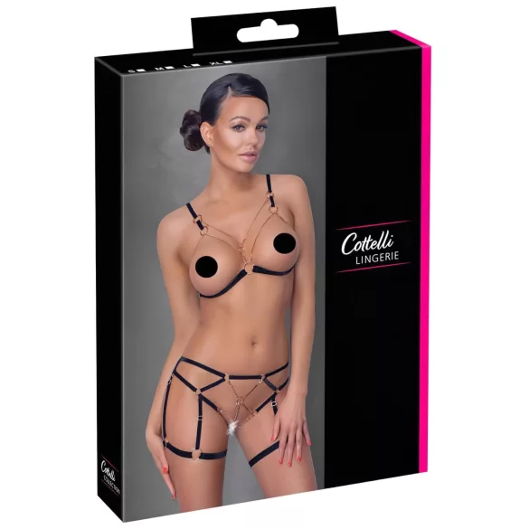 Cottelli - Chain Decorative Body Harness - 2 Piece (Black)  - M