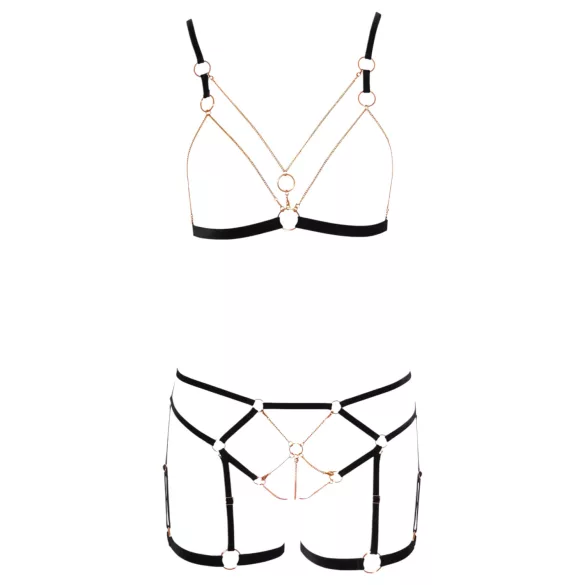 Cottelli - Chain Decorative Body Harness - 2 Piece (Black)  - L