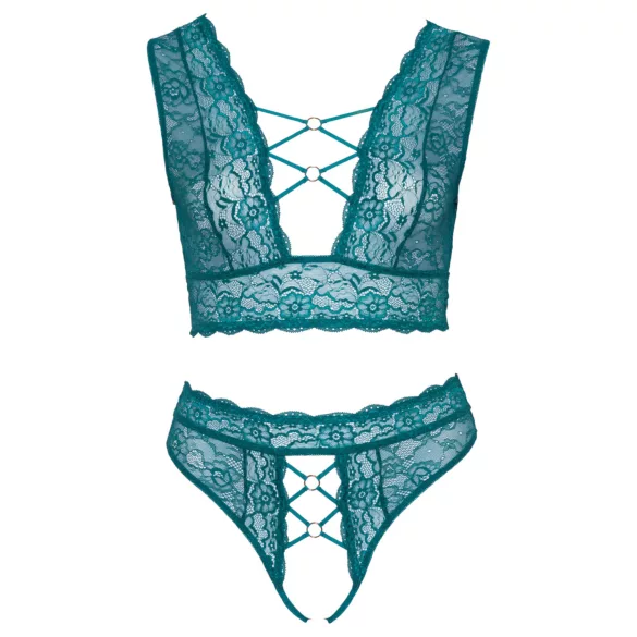 Cottelli Curves - Lace Corset Lingerie Set (Blue)