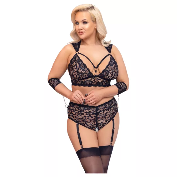 Cottelli Bondage Plus Size - Lace Bra Set (Black) - 4XL