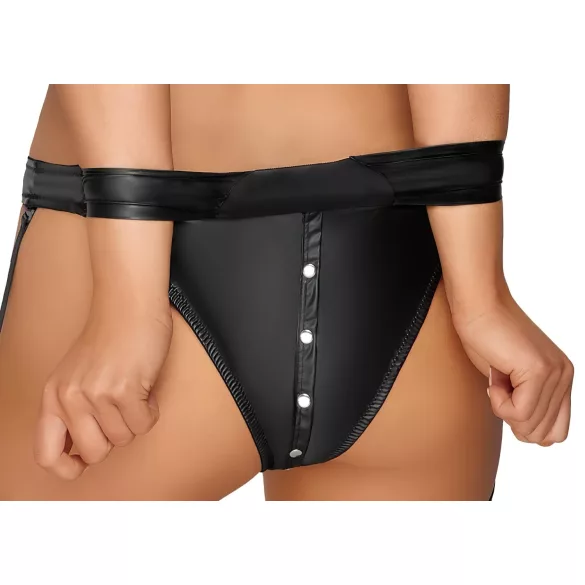 Cottelli Bondage - Shiny Black Bra Set with Cuffs