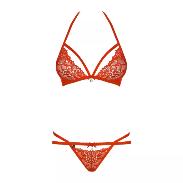 Obsessive 838-SET-3 - Strappy Lace Bra Set (Red) - L/XL