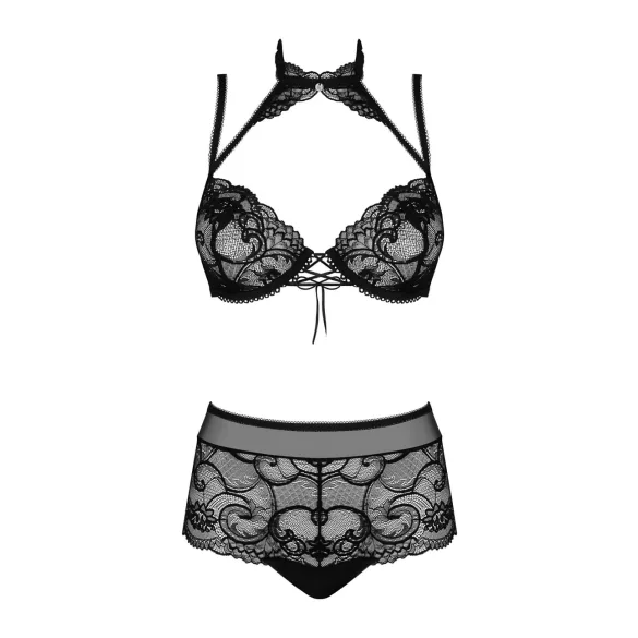 Obsessive Elizenes - patterned, sheer bra set (black)