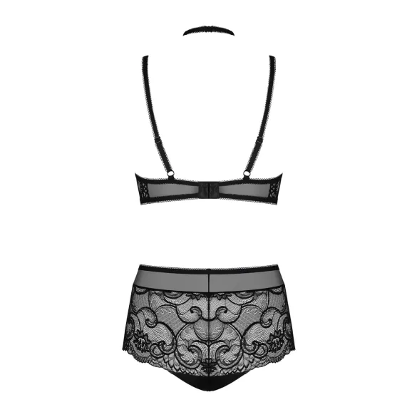 Obsessive Elizenes - patterned, sheer bra set (black)