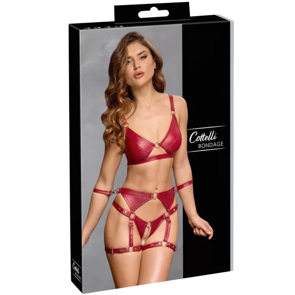 Cottelli Bondage - Shiny Red Bra Set & Handcuffs