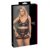 Cottelli Curves - Lace & Leather Accented Bra Set (Black) - 2XL