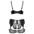 Cottelli Curves - Lace & Leather Accented Bra Set (Black) - 2XL
