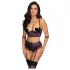 Cottelli Bondage - bra set and arm cuffs (black‑purple) - XL