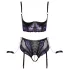 Cottelli Bondage - bra set and arm cuffs (black‑purple) - XL