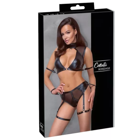 Cottelli Bondage - Bra Set with Mesh Inserts (Black) - XL