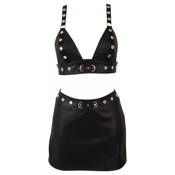 Cottelli - faux leather top and mini skirt set (black) - M