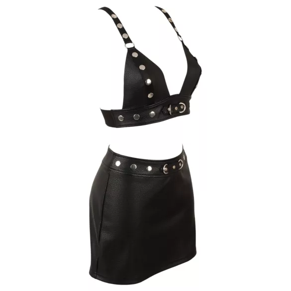 Cottelli - faux leather top and mini skirt set (black) - M