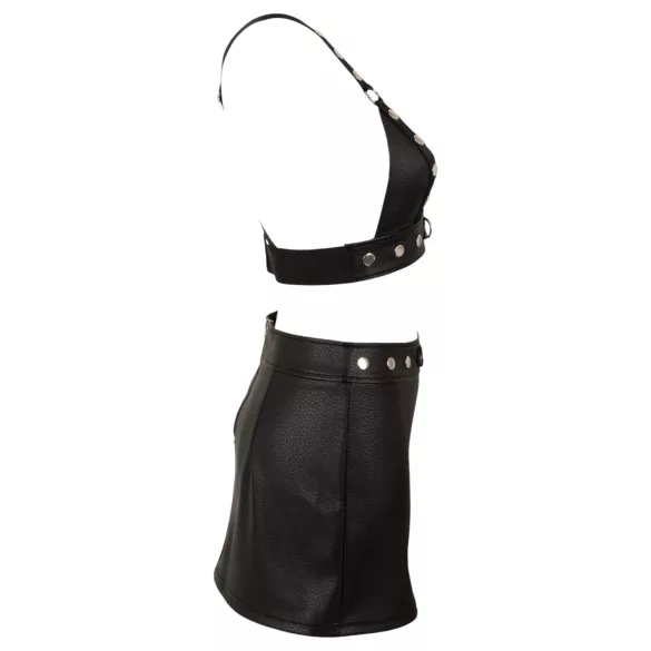 Cottelli - faux leather top and mini skirt set (black) - L