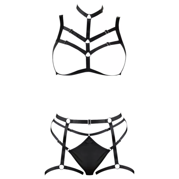 Cottelli - black decorative body harness lingerie trio (S-L)