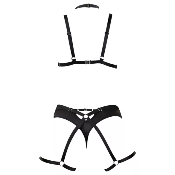 Cottelli - black decorative body harness lingerie trio (S-L)