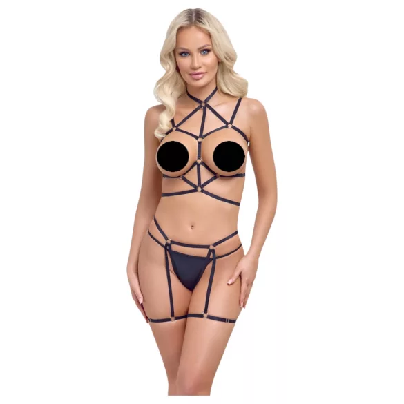 Cottelli - black decorative body harness and thong (S-L)