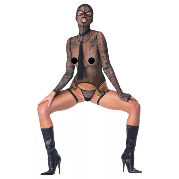 Bad Kitty - BDSM Sheer Fishnet Set with Whip (Black) - L