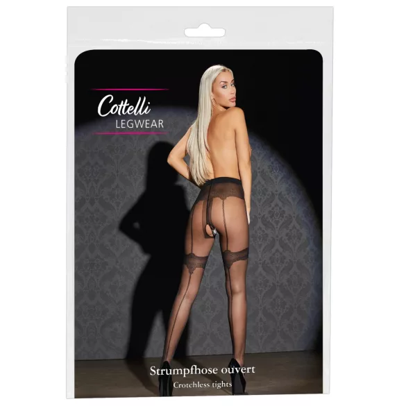 Cottelli - Exclusive Patterned Open Stockings (Black) - 3